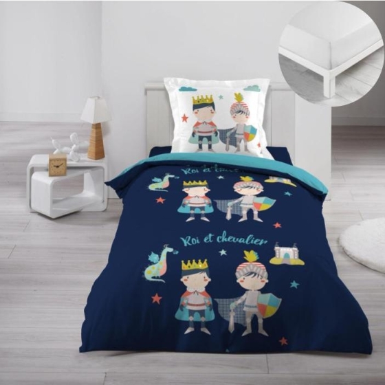 Pack parure de couette enfant Clovis 140 x 200 cm + drap housse 90 x 190 x 30 Blanc