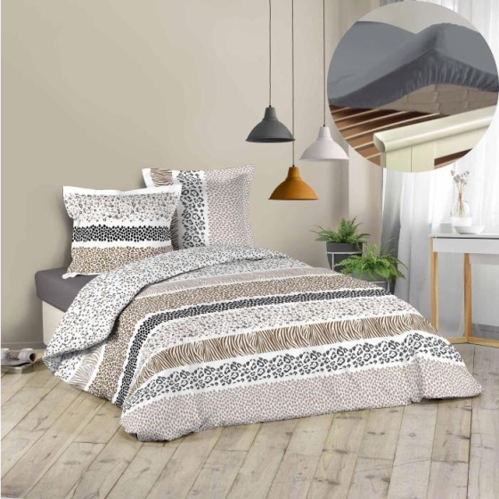 Pack housse de couette 220x240 cm Zibra + drap housse 140x190 Blanc