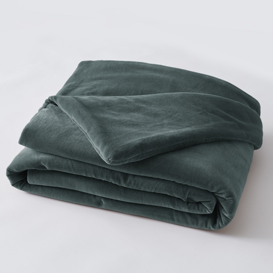 Bout de lit gaze de coton 90 x 200 cm velours de coton César Gris ardoise