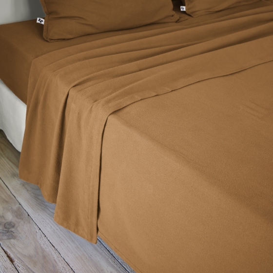 Drap plat 240 x 300 cm flanelle de coton chaude - Candice Camel