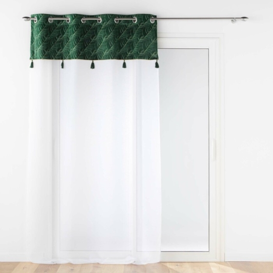 Voilage grande hauteur 140 x 280 cm voile sablé + haut velours Palmina Vert