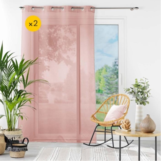 Lot de 2 Voilages à oeillets 140 x 240 cm liseré blanc Louise Rose