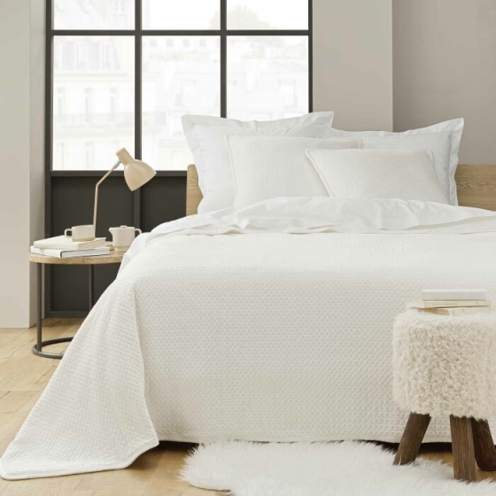 Couvre lit 220 x 240 cm +2 taies  60x60  cm en velours relief/sherpa Mylene Naturel