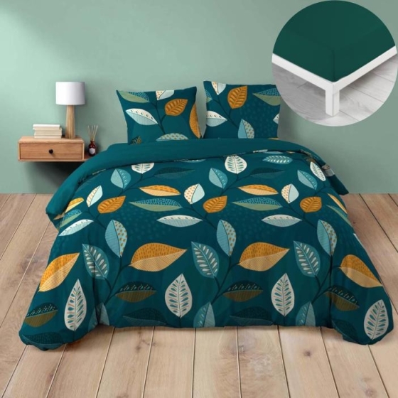Pack housse de couette 240 x 220 cm Olympie + DH 140 x 190 cm Emeraude