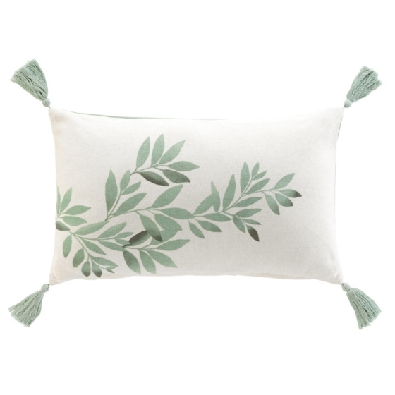 Coussin dehous. compr. pompons 30 x 50 cm coton/polyester imp. nymphea des place Sans