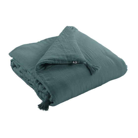 Bout de lit gaze de coton 90 x 220 cm Bleu canard