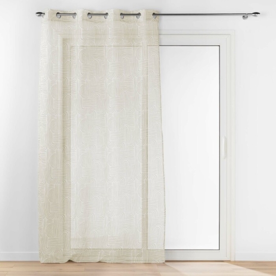 Voilage grande hauteur a oeillets 140 x 280 cm voile sable imprime pandore Blanc