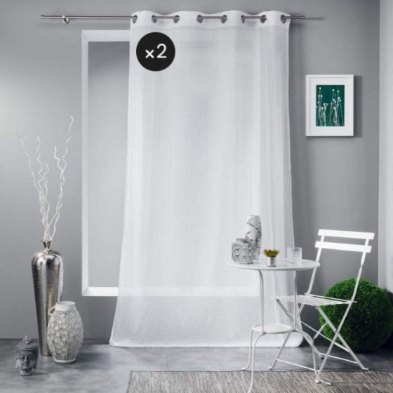 Lot de 2 voilages 140 x 240 cm polycoton uni Mitsy Blanc
