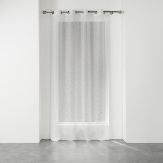 Voilage a oeillets 140 x 240 cm voile tisse applique elea Blanc/argent