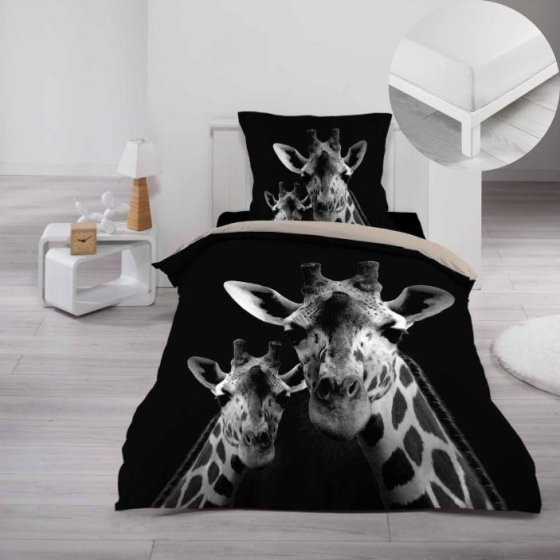 Pack parure de couette 140 x 200 cm 100% coton Coumba + drap housse 90 x 190 cm Blanc