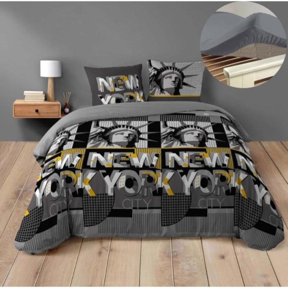 Pack parure de couette 240 x 220 cm Bigcity + DH 140x190 cm Gris