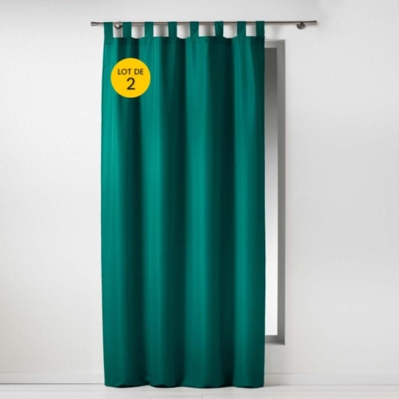 Lot de 2 Rideaux à passants 140 x 260 cm Polyester Essentiel Emeraude