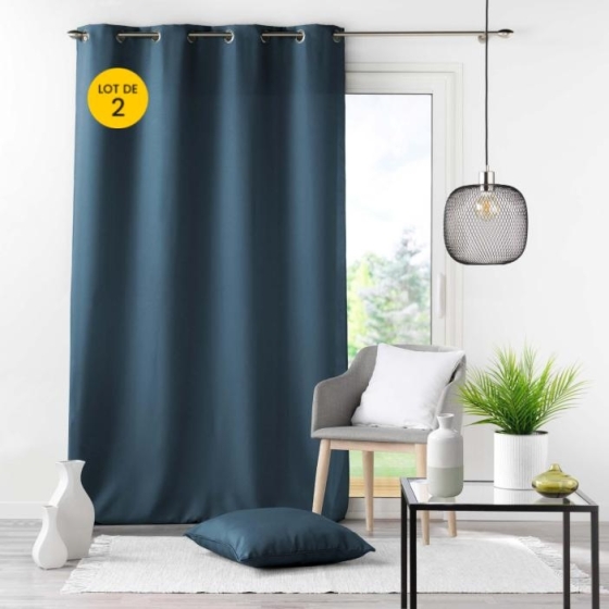 Lot de 2 Rideau à oeillets 140 x 260 cm Polyester Essentiel Bleu marine