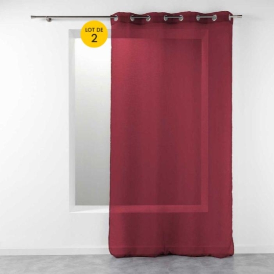 Lot de 2 voilages uni 140 x 240 cm étamine Telma Bordeaux