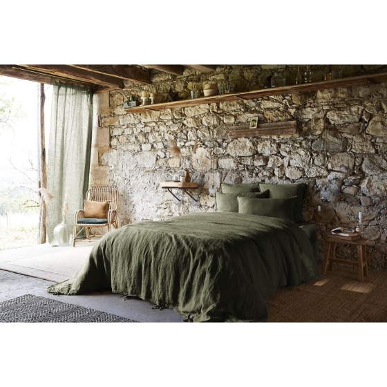 Housse de couette 260 x 240 cm Lin lavé français luxe Soline Kaki