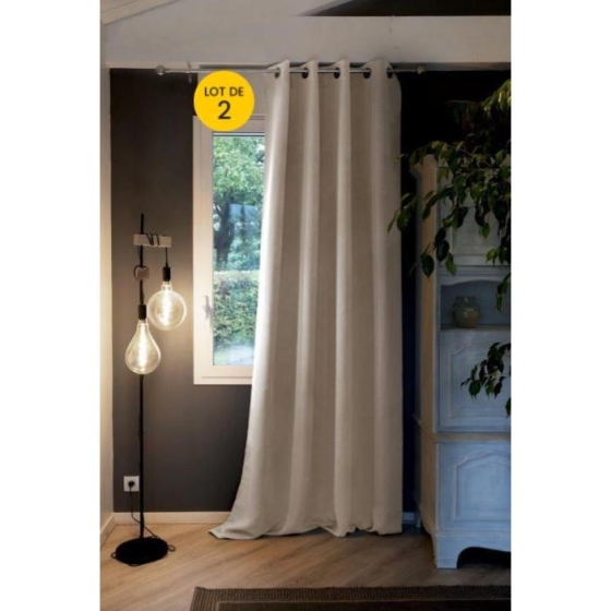 Lot de 2 Rideaux grande hauteur occultant + isolant phonique polaire L140 x H280 cm Inuit Naturel