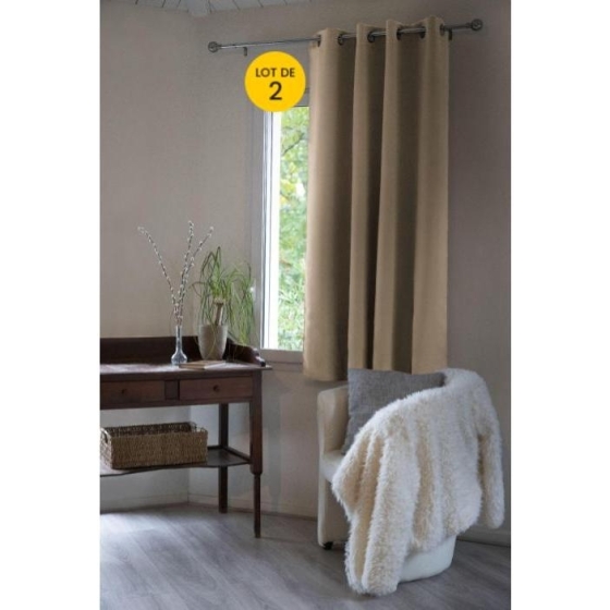 Lot de 2 Rideaux luxe occultant + isolant phonique polaire L140 x H180 cm Inuit Beige
