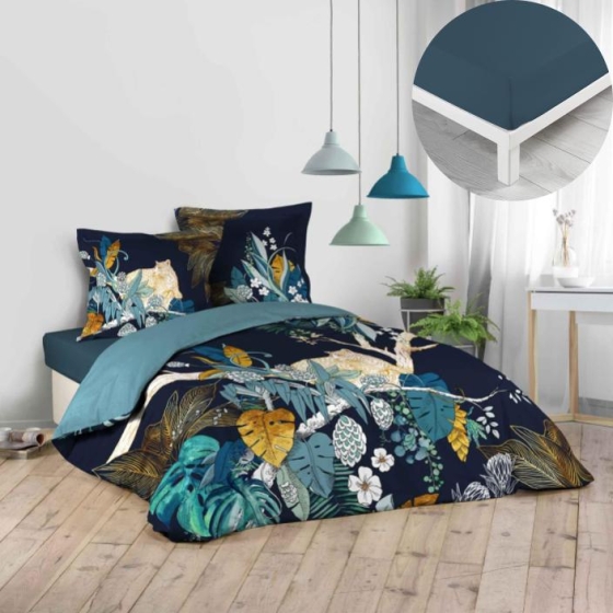 Pack parure de couette 240 x 220 cm Mistic + drap housse 140 x 190 x 30 Bleu