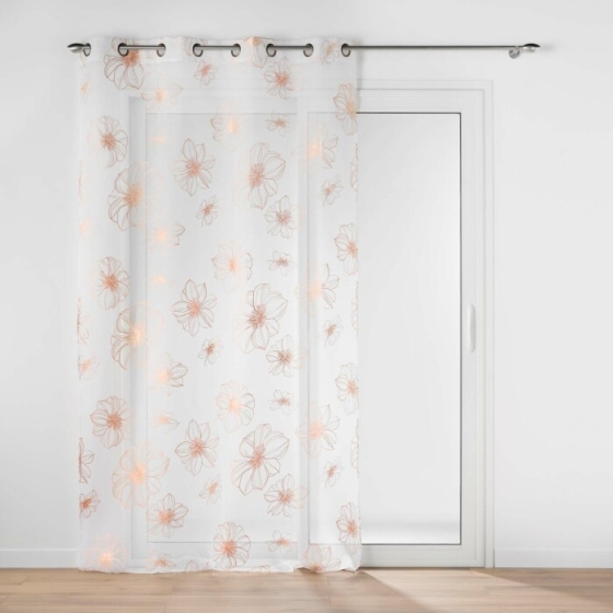 Voilage a oeillets 140 x 240 cm voile sablé  imprimé metallisé Joyce Or rose