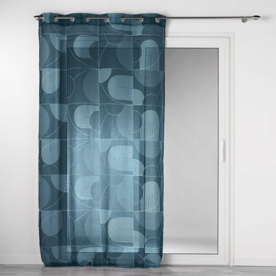 Voilage a oeillets 140 x 240 cm voile sablé imprimé Esquisse Bleu