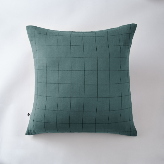 Taie d'oreiller gaze de coton tissée  60 x 60 cm Gaia Match Bleu canard