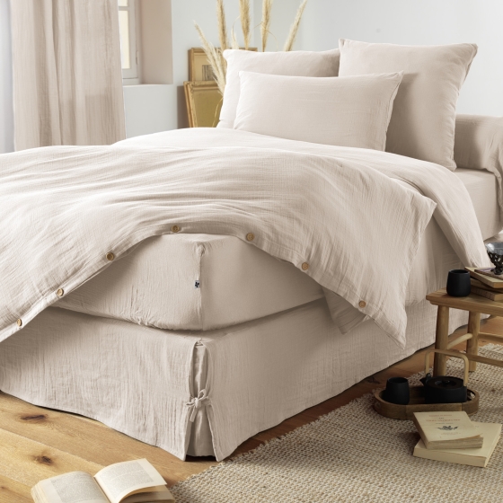 Cache-sommier gaze de coton luxe 140 x 190 cm Gaia Pampa naurel