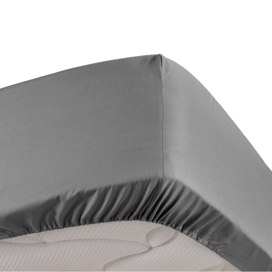 Drap housse anthracite 180 x 200 cm en percale bonnet de 30 cm