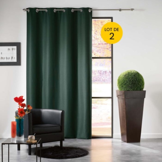 Lot de 2 Rideaux a oeillets 140 x 240 cm occultant mezzo Vert