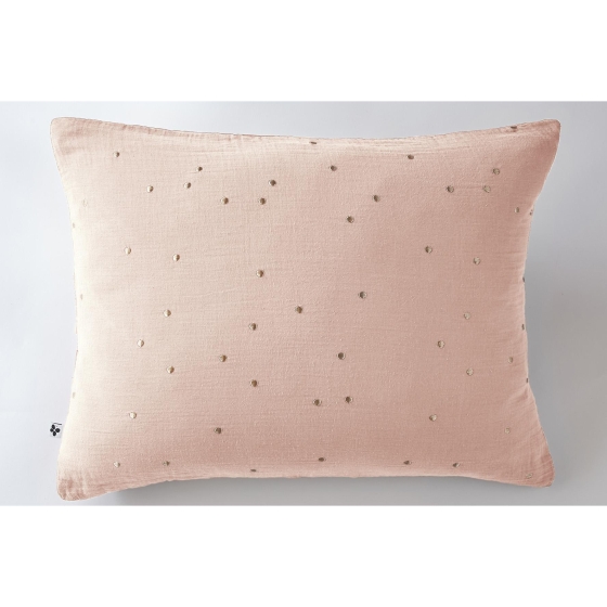 Taie d'oreiller gaze de coton brodée fil or 50 x 70 cm Gaia Chic Rose