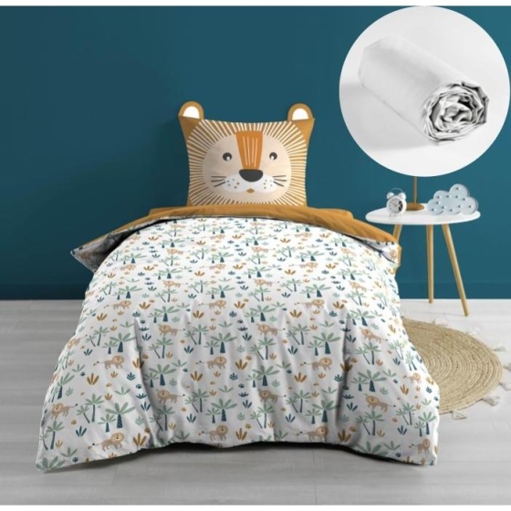 Pack housse de couette enfant Loumba 140 x 200 cm + drap housse Blanc