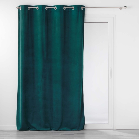 Rideau tamisant à oeillets 140 x 260 cm velours reflief Velouriane Emeraude