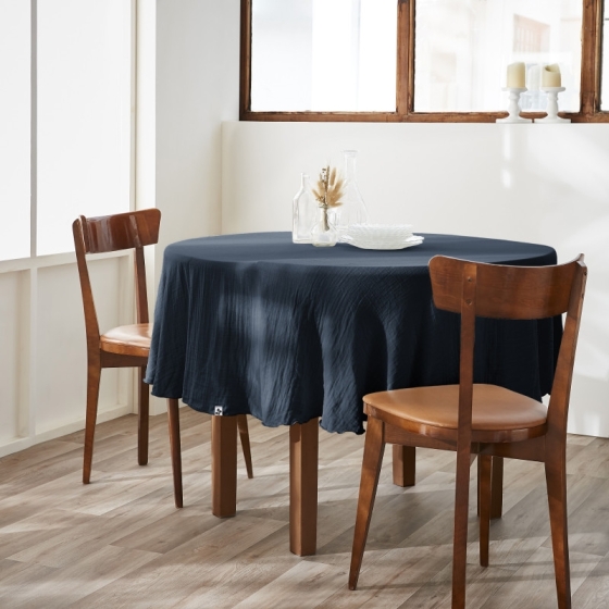 Nappe ronde (0) 180 cm gaze de coton unie gaïa Bleu foncé