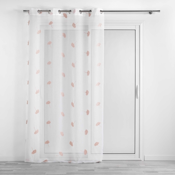 Voilage a oeillets 140 x 280 cm voile sablé brodé Ariella Blanc/rose