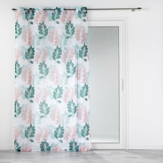 Voilage a oeillets 140 x 240 cm voile sablé imprimé Belline Blanc-émeraude
