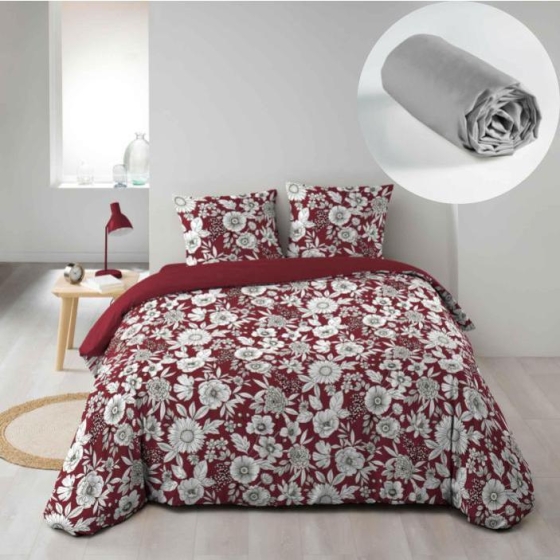 Pack parure de couette 240 x 220 cm Milady + drap housse 140 x 190 x 30 Gris