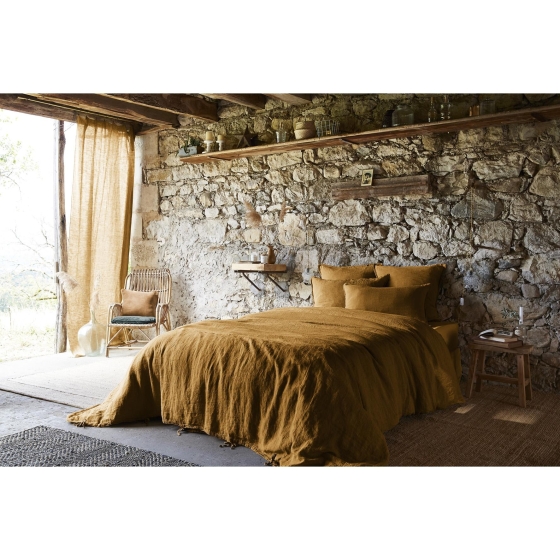 Housse de couette 260 x 240 cm lin lavé soline caramel Marron