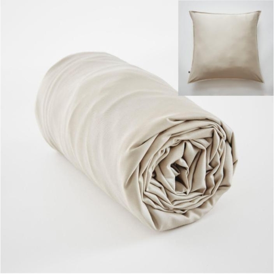 Ensembe drap housse 140 x 190 cm + 2 taies 60 x 60 cm en bambou de satin Salomé Naturel