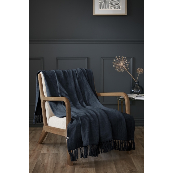 Plaid 130x160 cm en coton texturé Sixtine – Bleu Marine