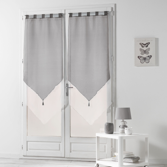 Paire pompon passants 2 x 60 x 160 cm voile bicolore duo Blanc/Gris