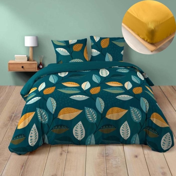 Pack housse de couette 240 x 220 cm Olympie + DH 140 x 190 cm Curry
