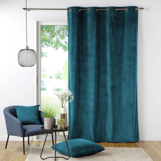 Rideau tamisant à oeillets 140 x 260 cm velours côtelé Casual Pétrole