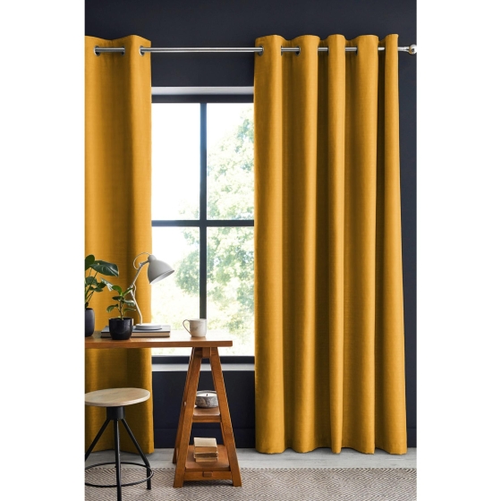 Lot de 2 Rideaux 100% occultant luxe 140 x 260 cm Obscure Moutarde