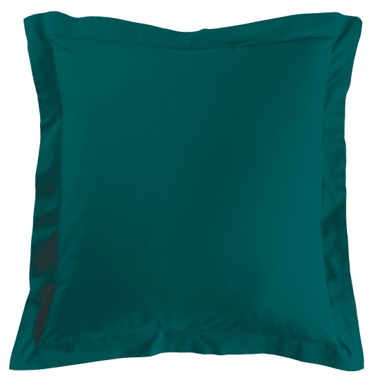 Taie d'oreiller volant plat 63 x 63 cm uni 57 fils lina  +point bourdon Petrole