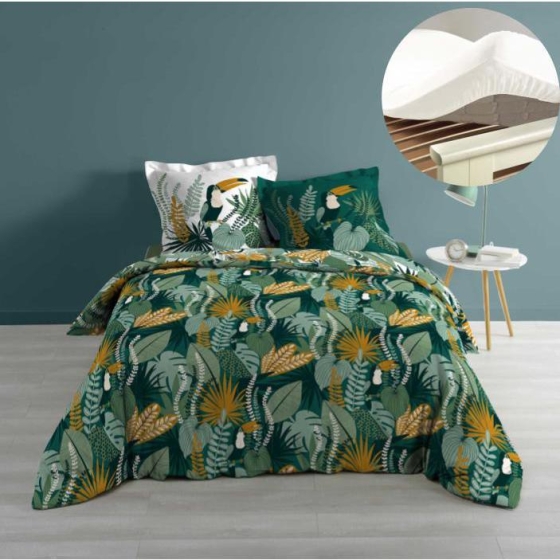 Pack housse de couette 220x240 cm Brazilia + drap housse 140x190 Blanc
