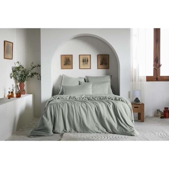 Housse de Couette 240 x 220 cm - Satin d’Eucalyptus Uni Lysandre Lichen