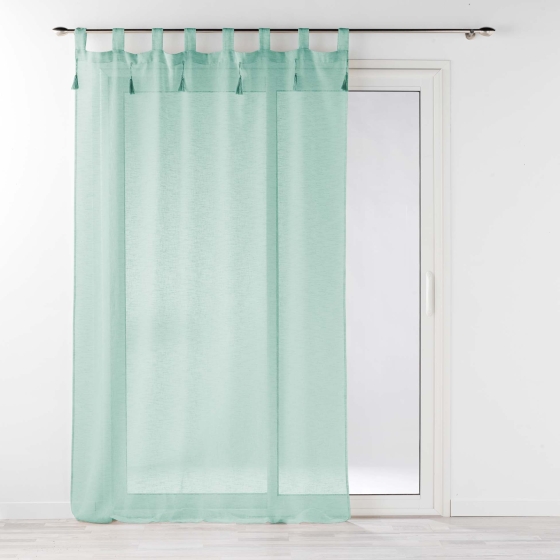 Voilage à passants + pompons 140 x 240 cm polyester effet lin Dalila Sauge