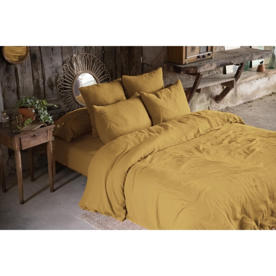 Housse de couette double gaze de coton 260 x 240 cm safran (yellow) Jaune