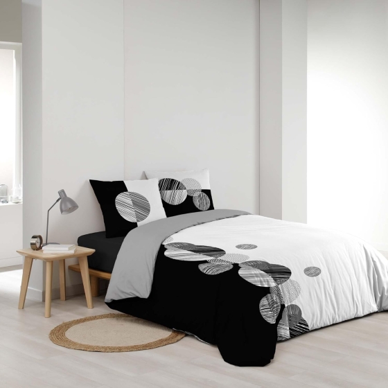 Parure de couette imprimée 260 x 240 cm + 2 taies 100% coton 57 fils Stormi