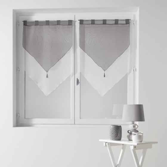 Paire pompon passants 2 x 60 x 90 cm voile bicolore duo Blanc/Gris
