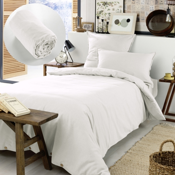 Pack Housse de couette chaude en flanelle 140 x 200 cm + drap housse 90x190  Blanc